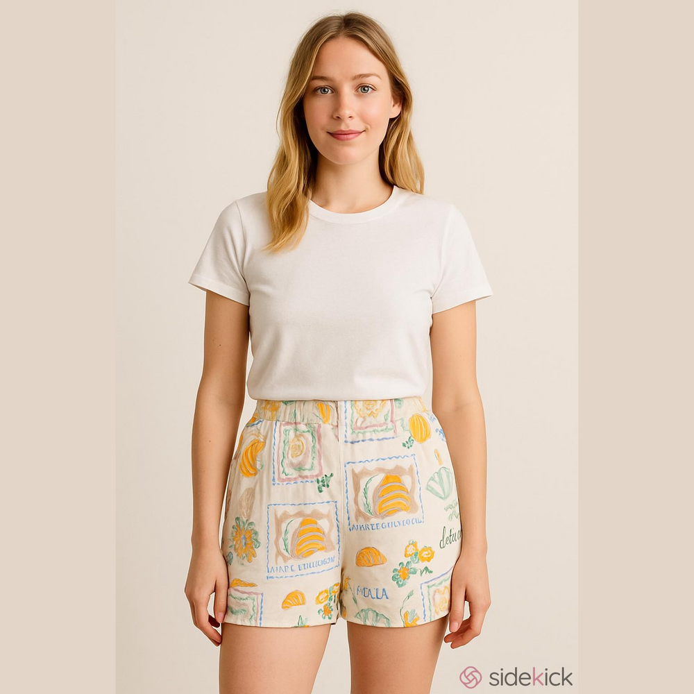 Paperheart Linen Set - La Dolce Vita Lemone print, top M shorts L - Picture 2 of 12